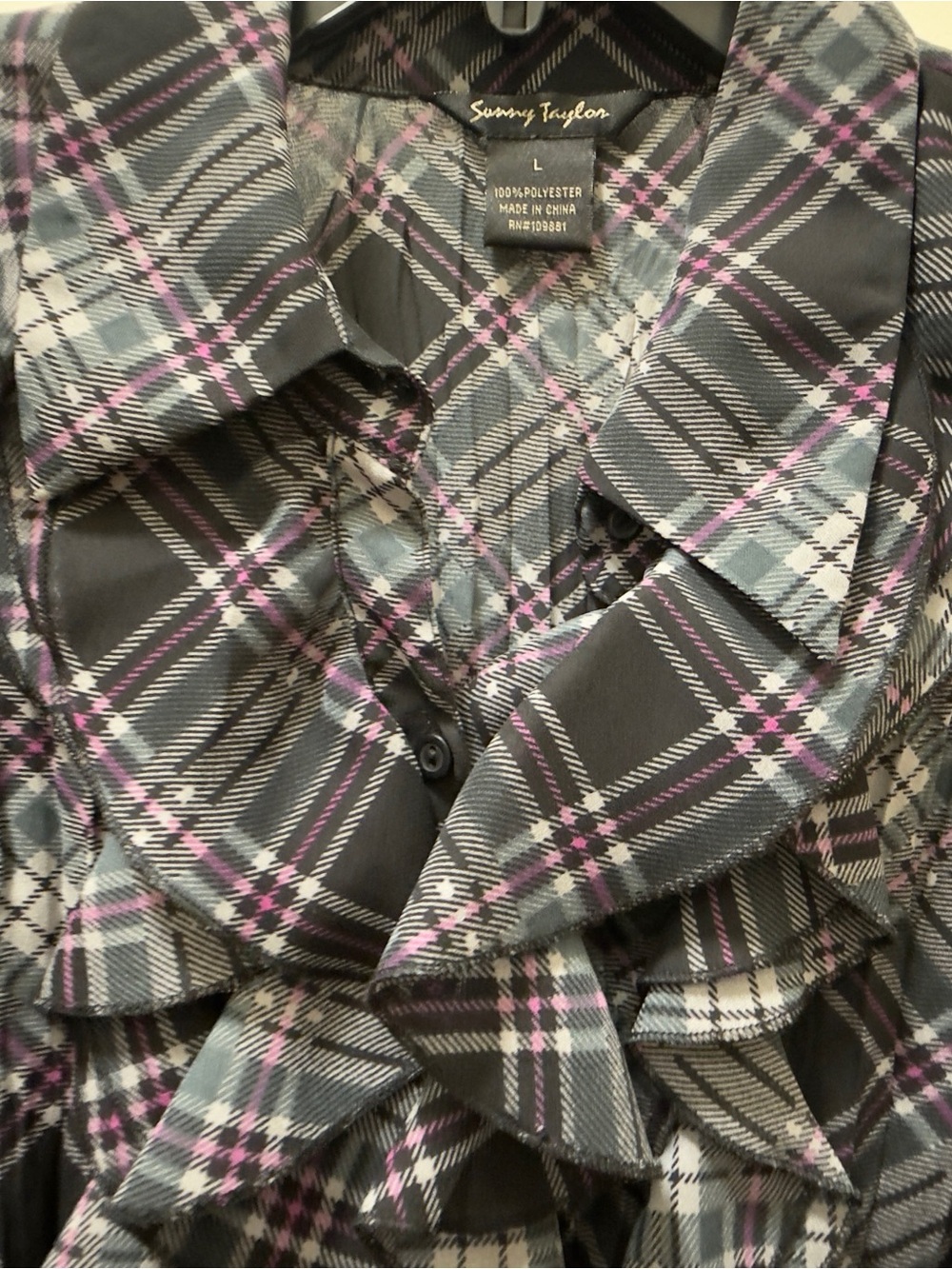Women’s Black Plaid Ruffle Blouse